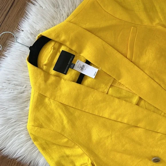 Banana Republic Linen Yellow Double-Breasted Women's Blazer - Picture 4 of 9